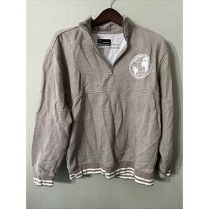 Original Use Sweater Men Extra Medium Quarter‎ Zip Pullover Globe Tan White